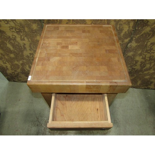 1182 - A contemporary kitchen butchers block and stand principally in beech, 48cm square x 91cm high