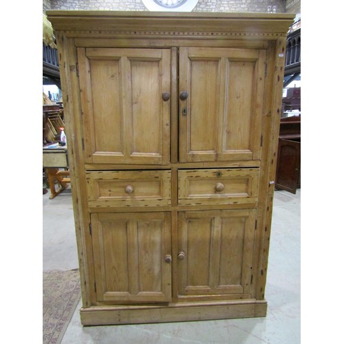 1156 - A 19th century stripped and waxed pine food cupboard of full height enclosed by two pairs of panelle... 