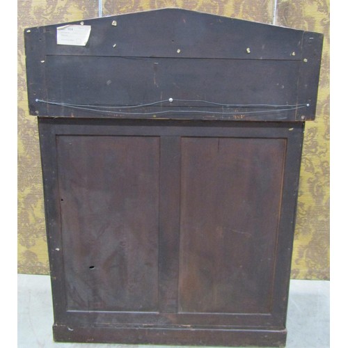 1159 - Mid 19th century mahogany veneer chiffonier enclosed by two panelled doors beneath a raised back, 90... 