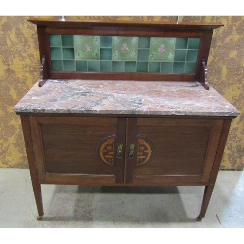 1169 - Three piece Art Nouveau bedroom suite comprising wardrobe, dressing chest and washstand, all with fl... 