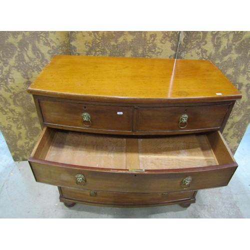 1173 - A Victorian mahogany bow fronted chest of three long and two short drawers, 102cm wide