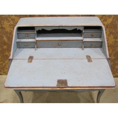 1195 - A small 19th century continental over-painted and scraped writing desk/bureau, 100cm wide