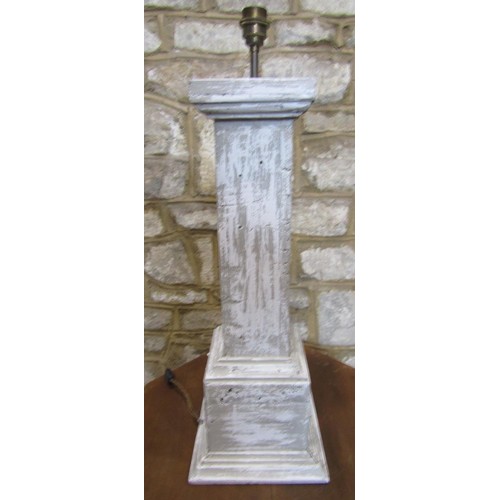 1116 - A panted pedestal lamp base of square cut form, 67cm high