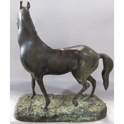 560 - A bronze study of horse, alert, with ears pricked, 38.5 cm high x 33cm (plinth)