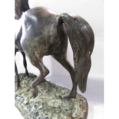 560 - A bronze study of horse, alert, with ears pricked, 38.5 cm high x 33cm (plinth)