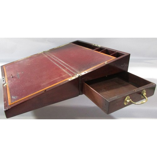 564 - A George III mahogany writing slope, with a red leather lined interior and a secure drawer to the ba... 