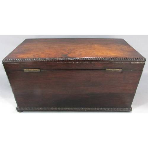 570 - A 19th century rosewood tea caddy with two caddy’s and a mixing bowl together with a rosewood box wi... 