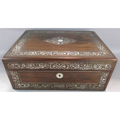 570 - A 19th century rosewood tea caddy with two caddy’s and a mixing bowl together with a rosewood box wi... 