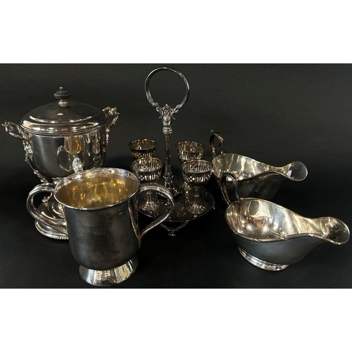 122 - A good selection of quality silver plate table ware, including two tureens with removable handles, a... 