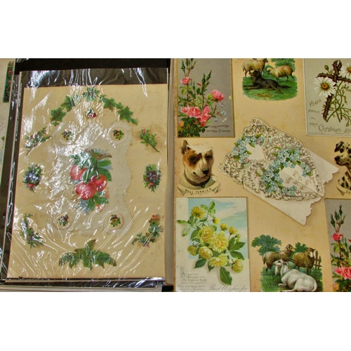 824 - A Victorian scrap book, including many colourful cards, cuttings and poems