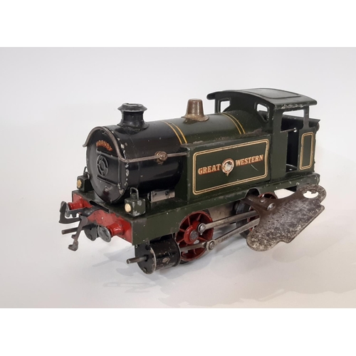 872 - A collection of pre war Hornby 0 gauge railway models including the following: clockwork locomotive ... 