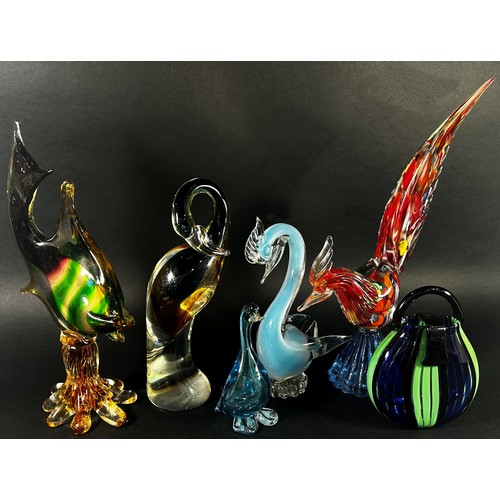 99 - A collection of twelve Murano glass animals including a blue nosed reindeer, fish, ducks, a cockerel... 