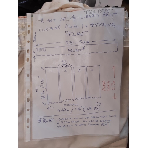 934 - 4 single (or 2 pairs) of matching curtains in 'Melrose' fabric by Liberty, all lined with pencil ple... 