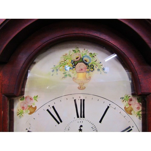 1312 - A Georgian mahogany longcase clock with broken arch painted dial, eight day striking movement, subsi... 