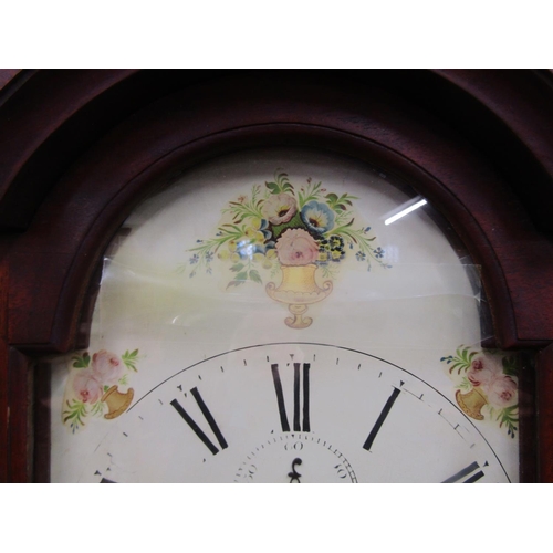 1312 - A Georgian mahogany longcase clock with broken arch painted dial, eight day striking movement, subsi... 