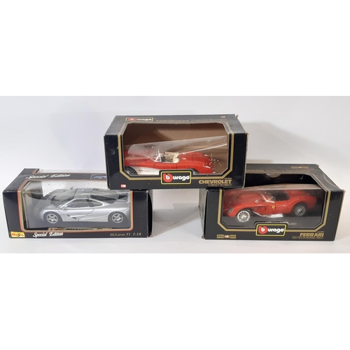 889 - Ten 1:18 scale boxed model sports cars including Bugatti, Mustang and Ferrari  by Maisto, Jouef, Bur... 