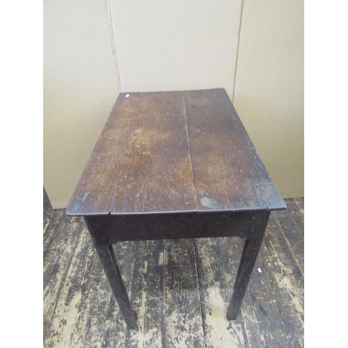 1386 - A Georgian oak country made side table with frieze drawer, crossbanded in walnut with shaped apron o... 