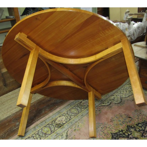 1355 - A bespoke made John Makepeace table and chairs made in English wild cherry wood, the circular table ... 