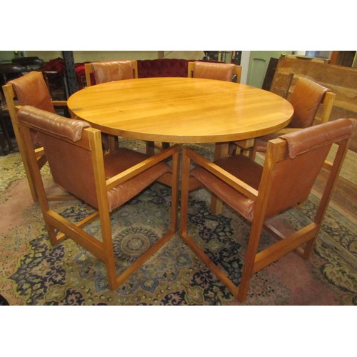 1355 - A bespoke made John Makepeace table and chairs made in English wild cherry wood, the circular table ... 