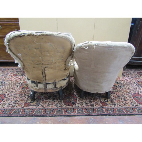 1367 - Three 19th century partially upholstered chair frames including a corner example on turned supports ... 