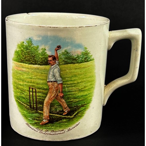 76 - Cricketing Memorabilia - An Edwardian ceramic tankard celebrating Sydney Barnes taking six wickets f... 