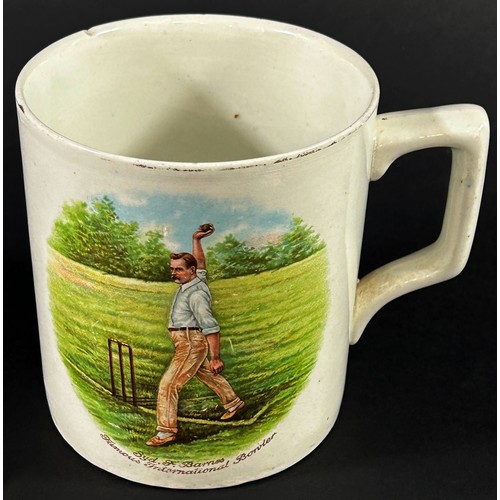 76 - Cricketing Memorabilia - An Edwardian ceramic tankard celebrating Sydney Barnes taking six wickets f... 