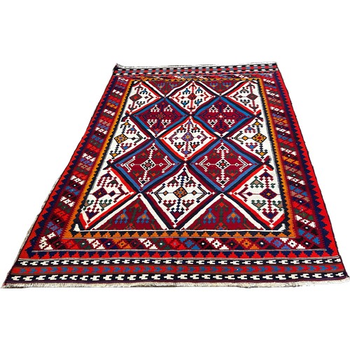 1498 - South West Persian Qashgai Kilim, with bright multicoloured diamond pattern and geometric borders, 2... 