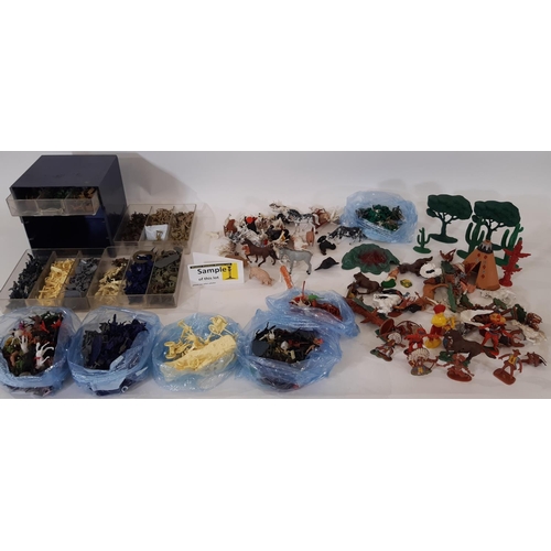 886 - A large quantity of vintage plastic toy figures soldiers including miniature soldiers sorted by nati... 