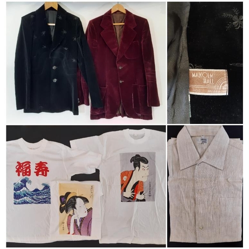 914 - Mixed lot of men's vintage clothing including a black velvet smoking jacket designed by Malcolm Hall... 