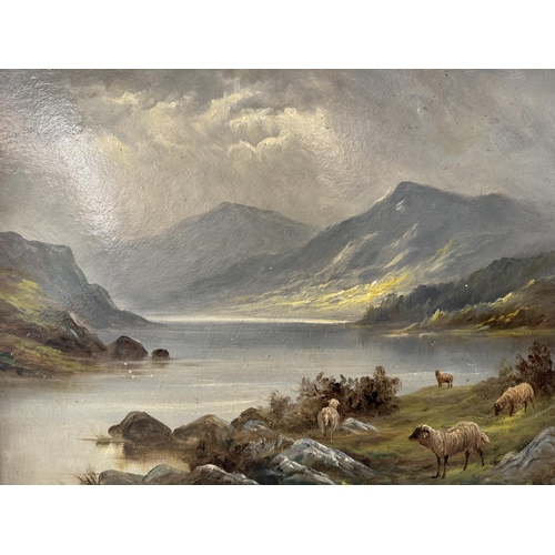 1568 - R.H.J. (20th Century) - Mountain landscape with sheep and ram in the foreground (1922), initialled a... 