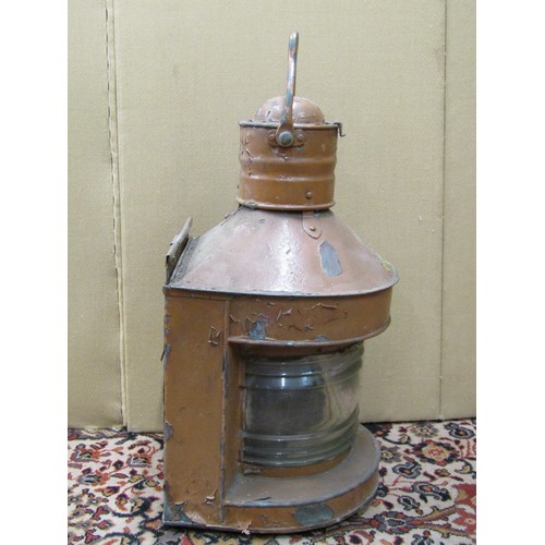 1381 - A copper mast head nautical lantern manufactured by Buyers Regency Quay Aberdeen ,with original burn... 