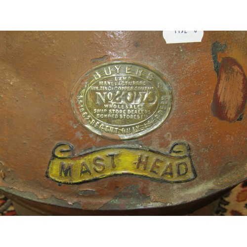 1381 - A copper mast head nautical lantern manufactured by Buyers Regency Quay Aberdeen ,with original burn... 