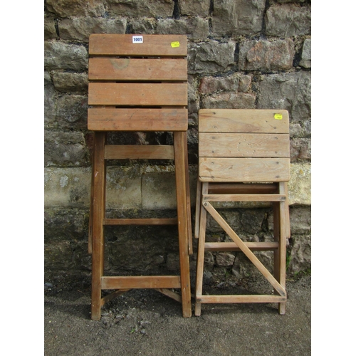 1001 - Two pairs of vintage folding steps in elm and pine
