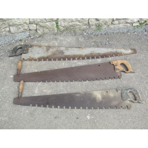 1033 - Three vintage hand saws with deep cut blades