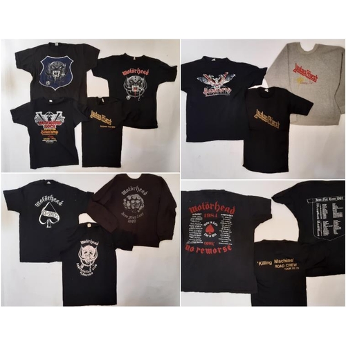 911 - 10 vintage T shirts / sweatshirts featuring the bands Motor Head, Hawkwind and Judas Priest includin... 