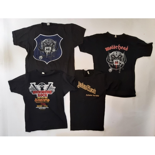 911 - 10 vintage T shirts / sweatshirts featuring the bands Motor Head, Hawkwind and Judas Priest includin... 