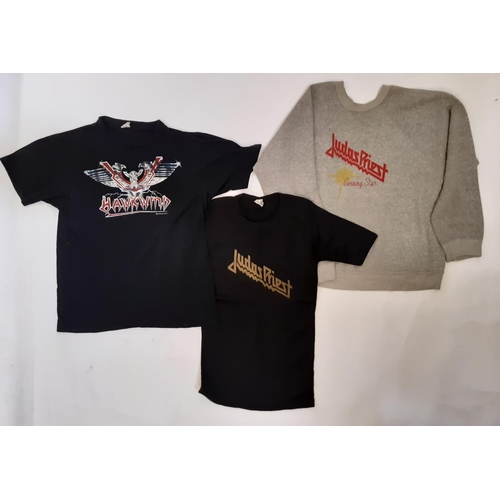 911 - 10 vintage T shirts / sweatshirts featuring the bands Motor Head, Hawkwind and Judas Priest includin... 