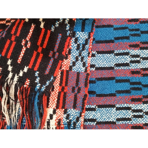 915 - Traditional Welsh woollen blanket in reversible  weave in red, blue, black and white, 240x220cm