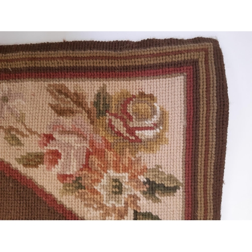 931 - 2 needlepoint panels with hanging rods, each 90x58cm  approx both depicting floral rose designs, tog... 