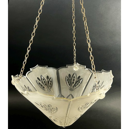 110 - An early 20th century frosted cut glass hanging light shade, 35cm diameter