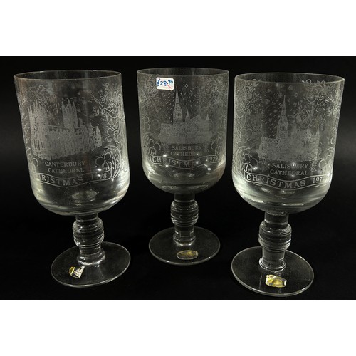 81 - Collection of Wedgwood glass including three Christmas Cathedral goblets, a pair of paperweights, a ... 