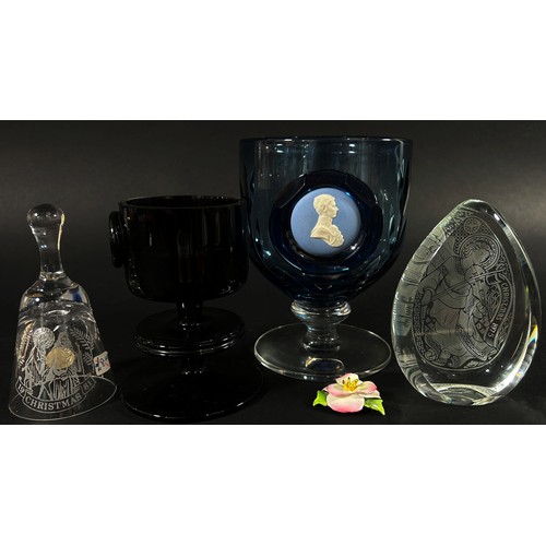 81 - Collection of Wedgwood glass including three Christmas Cathedral goblets, a pair of paperweights, a ... 