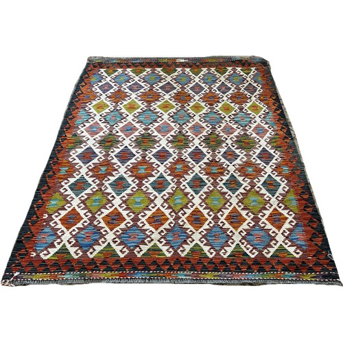 1491 - A Chobi kilim with an all over multicoloured hooked diamond pattern 195 x 155 approximately