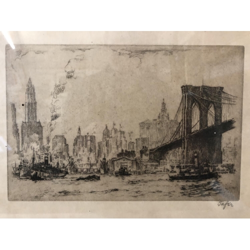 1563 - Jafir - Brooklyn Bridge with New York Skyline in the Distance (c.1930), signed 'Jafir' in pencil low... 