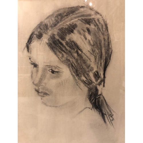 1571 - Jean Dulac (b.1928) - 'L'Enfant', charcoal study of a girl's head signed lower right, titled verso, ... 