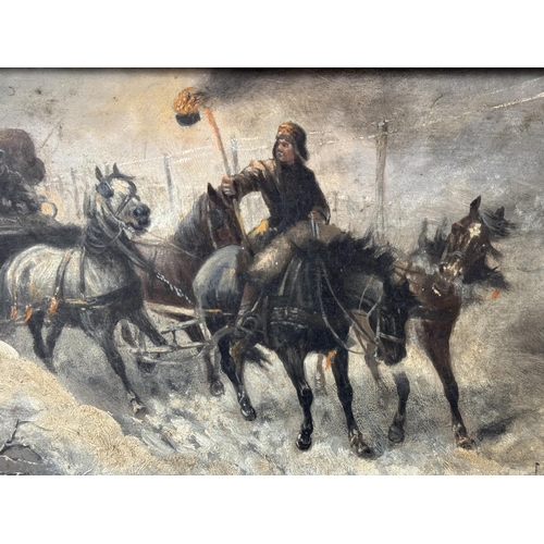 1584 - Jwan  Peteowitsch Orloff (Russian, 19th Century) - Russian travellers on a horse drawn troika, oil o... 