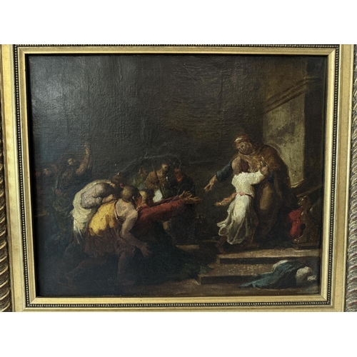 1588 - Continental School, 19th Century - Biblical Scene, unsigned, oil on canvas, 37 x 46 cm, in carved gi... 