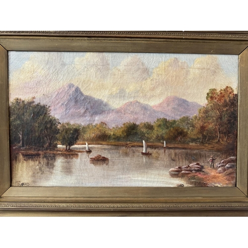 1593 - Two late 19th/early 20th century paintings, to include: T. Byers - Loch scene with boats on the wate... 