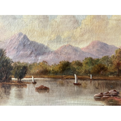 1593 - Two late 19th/early 20th century paintings, to include: T. Byers - Loch scene with boats on the wate... 