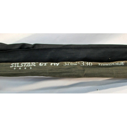 577 - A Silstar GT Fly 3782 - 330 two piece fishing rod 11ft, and bag together with a Berkley Lightning tw... 